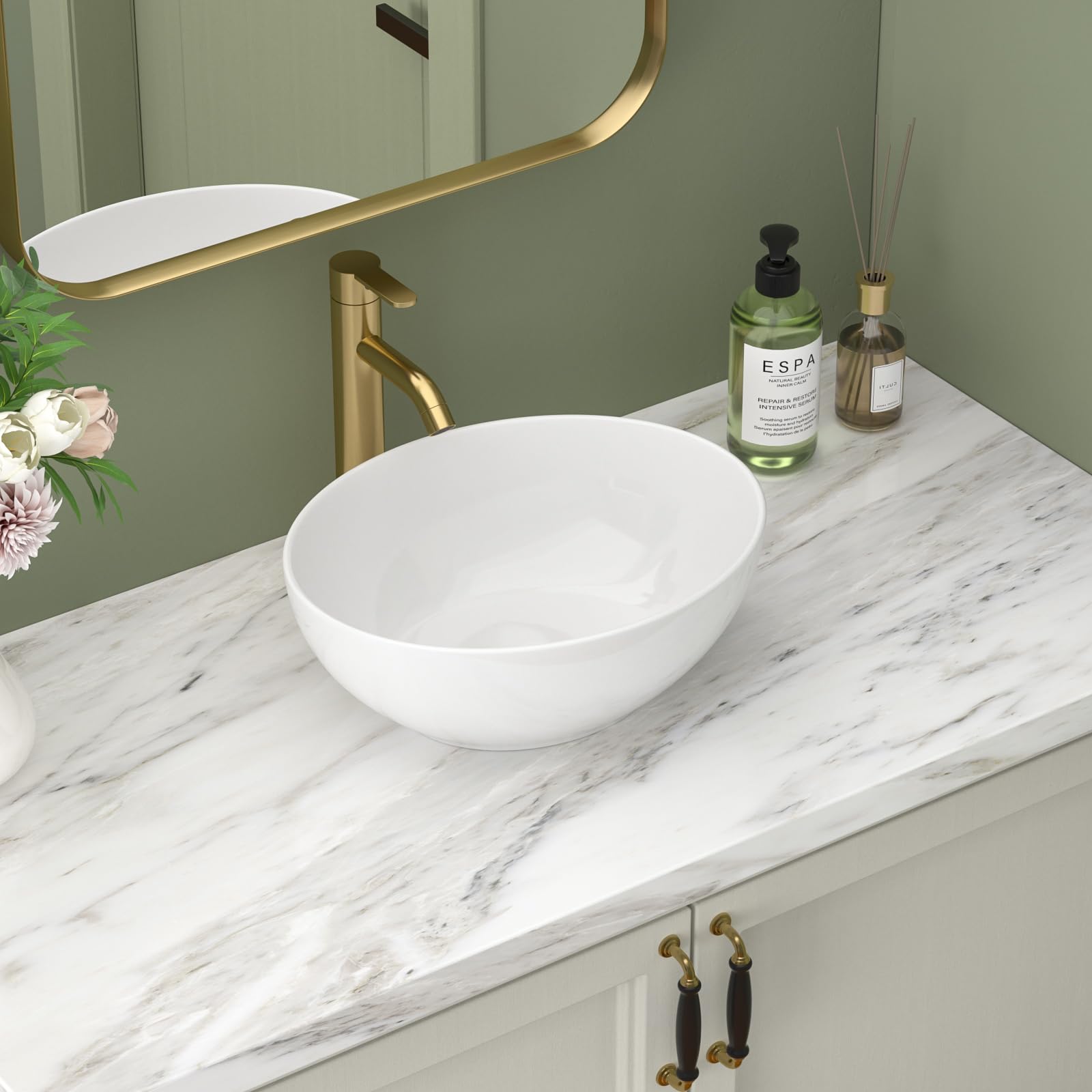 Hontzes Countertop Bathroom Vessel Sink, High-Fired Ceramic, 40x33x14.5cm