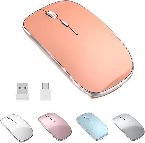 Miniatura 10 de Ratón inalámbrico cargable, portátil, silencioso USB y tipo C, doble modo, 3 DPI ajustables para laptop, Mac, Mac, Android, PC (Q23S negro) (azul)