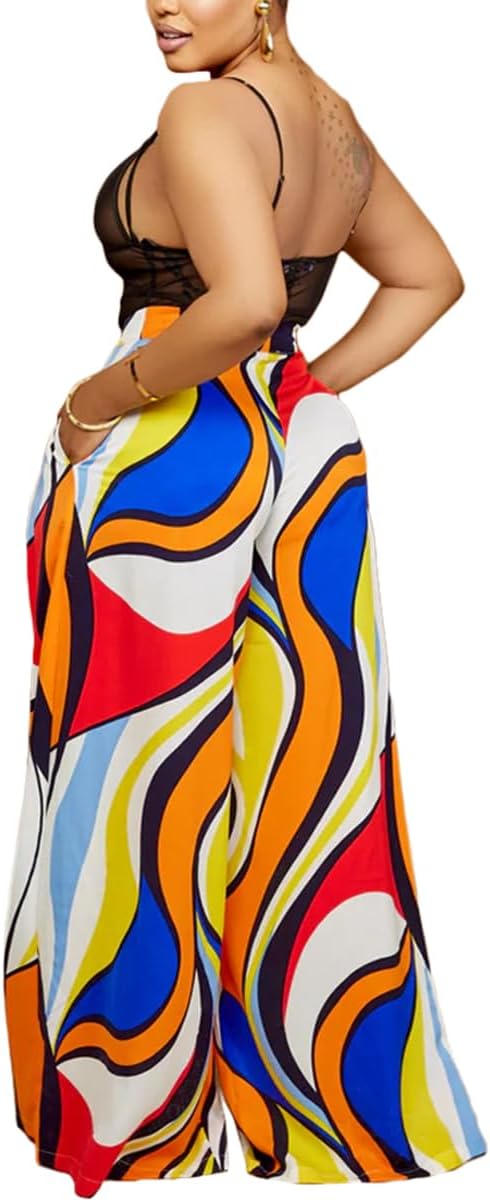 BFFBABY Womens Casual Palazzo Pants High Waist Printed Ruched Loose Flowy Lounge Wide Leg Pants (M-3XL) - Image 2