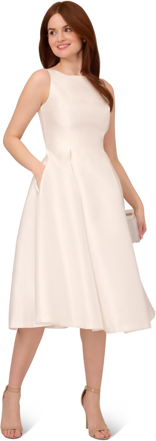 Adrianna Papell Women's Sleeveless Tea Length Dress, Ivory, 8 - Image 3