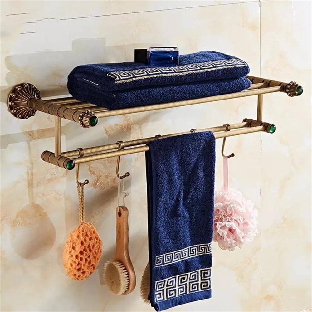 Support de rangement salle de bain en laiton antique avec porte-serviettes rétro