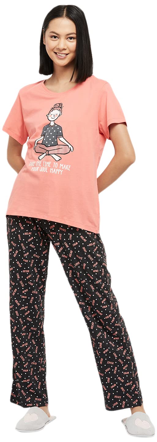 Women Cotton Printed T-Shirt with Drawstring Waist Pajamas