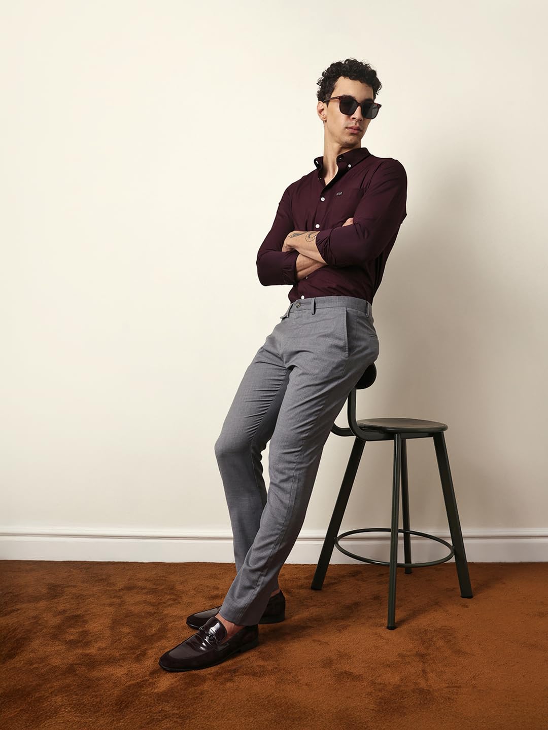 THE BEAR HOUSE Men Solid Slim Fit Formal Trouser Grey