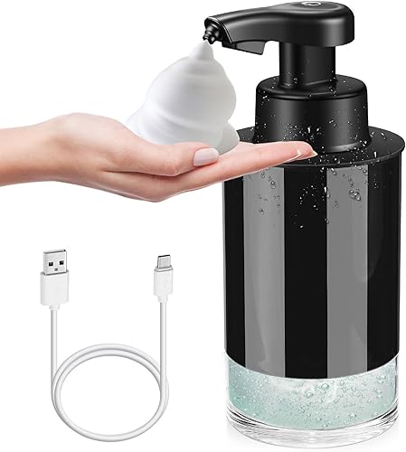 Dispensador automático de jabón espumoso sin contacto manos libres negro moderno sensor eléctrico inteligente diseño sin obstrucciones para cocina y