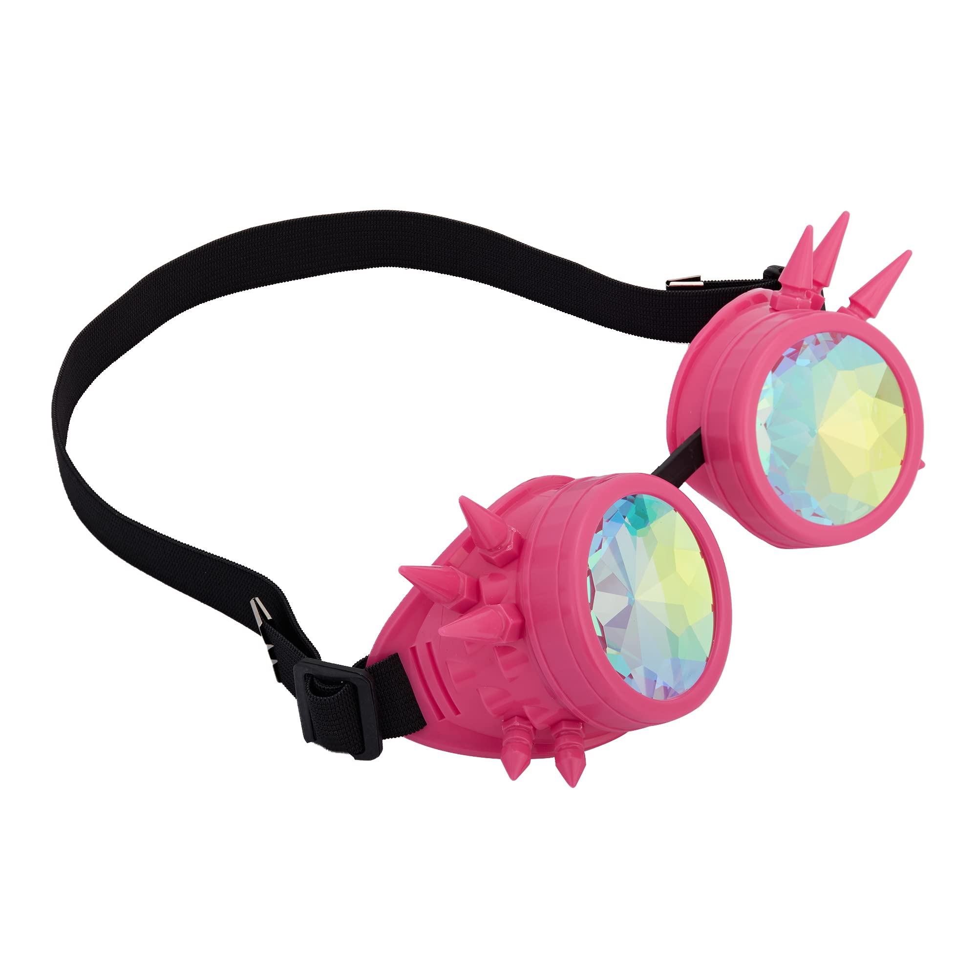 OMGREAT Kaleidoscope Glasses for Raves Steampunk Goggles with Rainbow Prism Diffraction Crystal Lenses, Pink (Spiked) - Image 5