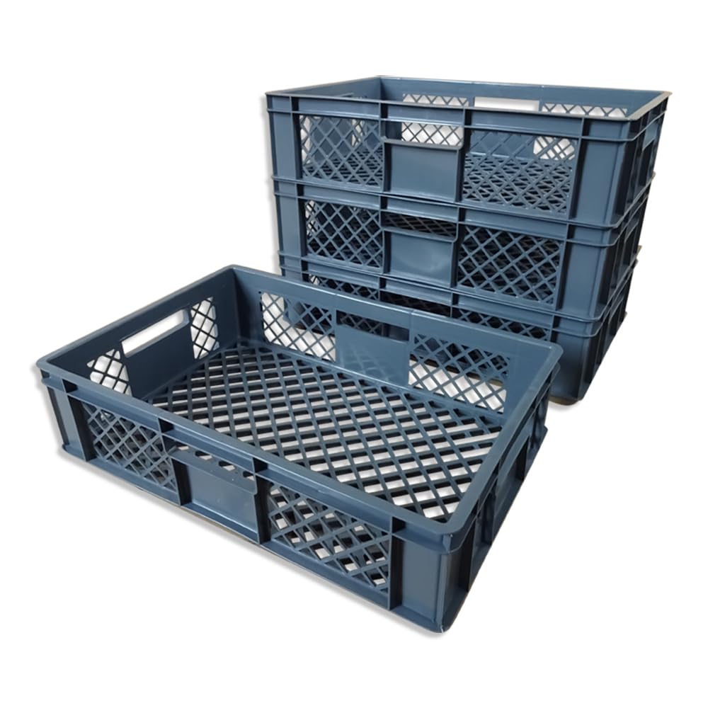 kanister-vertrieb® 4er SET Bäckerkisten 600x400x150mm, Bäckerkiste, Brotkiste, Brotkörbe, Brötchenkiste, Aufbewahrungsbox offen, 60x40x15cm, Stapelbehälter, Eurobehälter, Stapelkisten grau