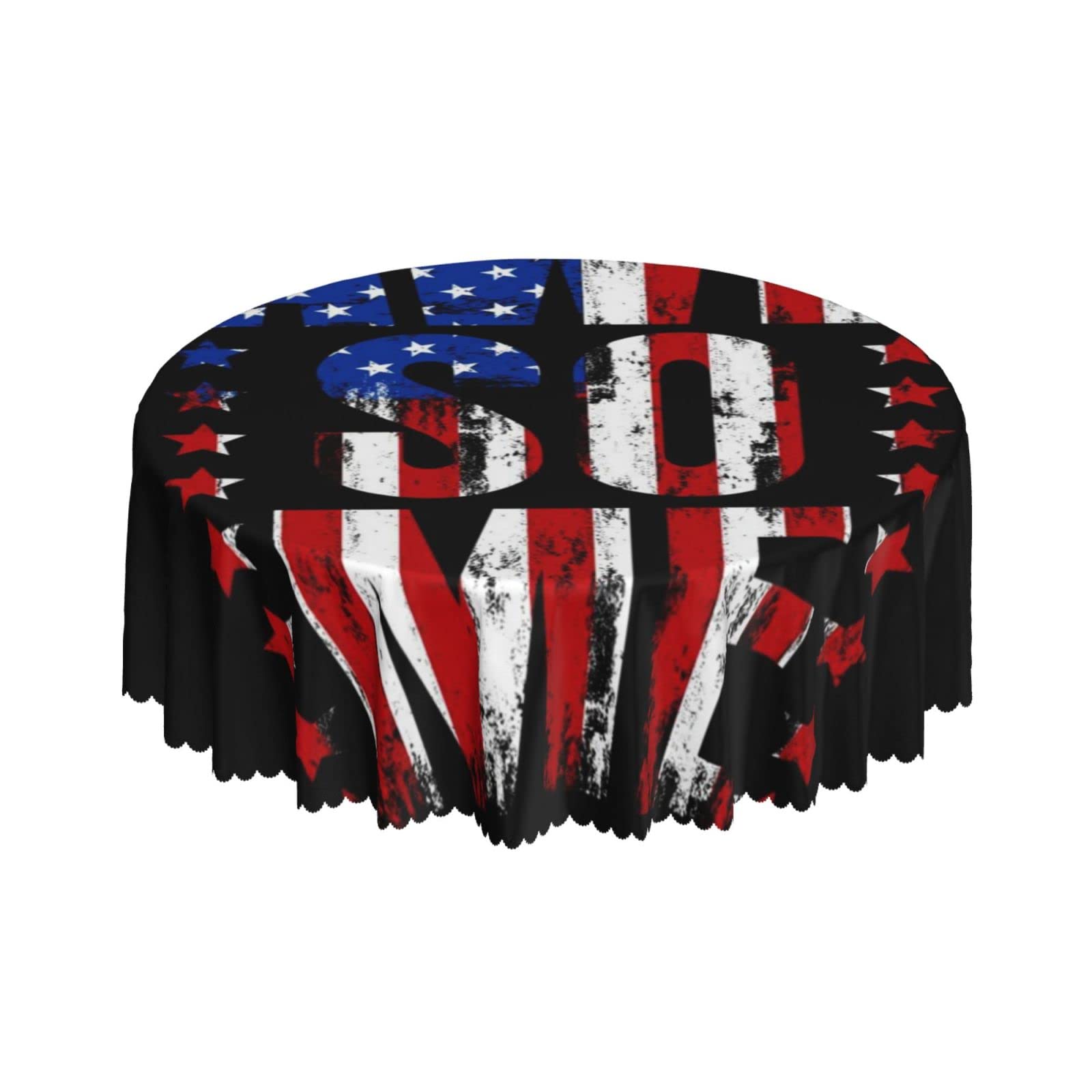 Lsjuee Abstract United States Flag Star Black Round Tablecloth 60 Inch Printed Washable Tablecloth for Dining Party Holiday Fall Home Decorative