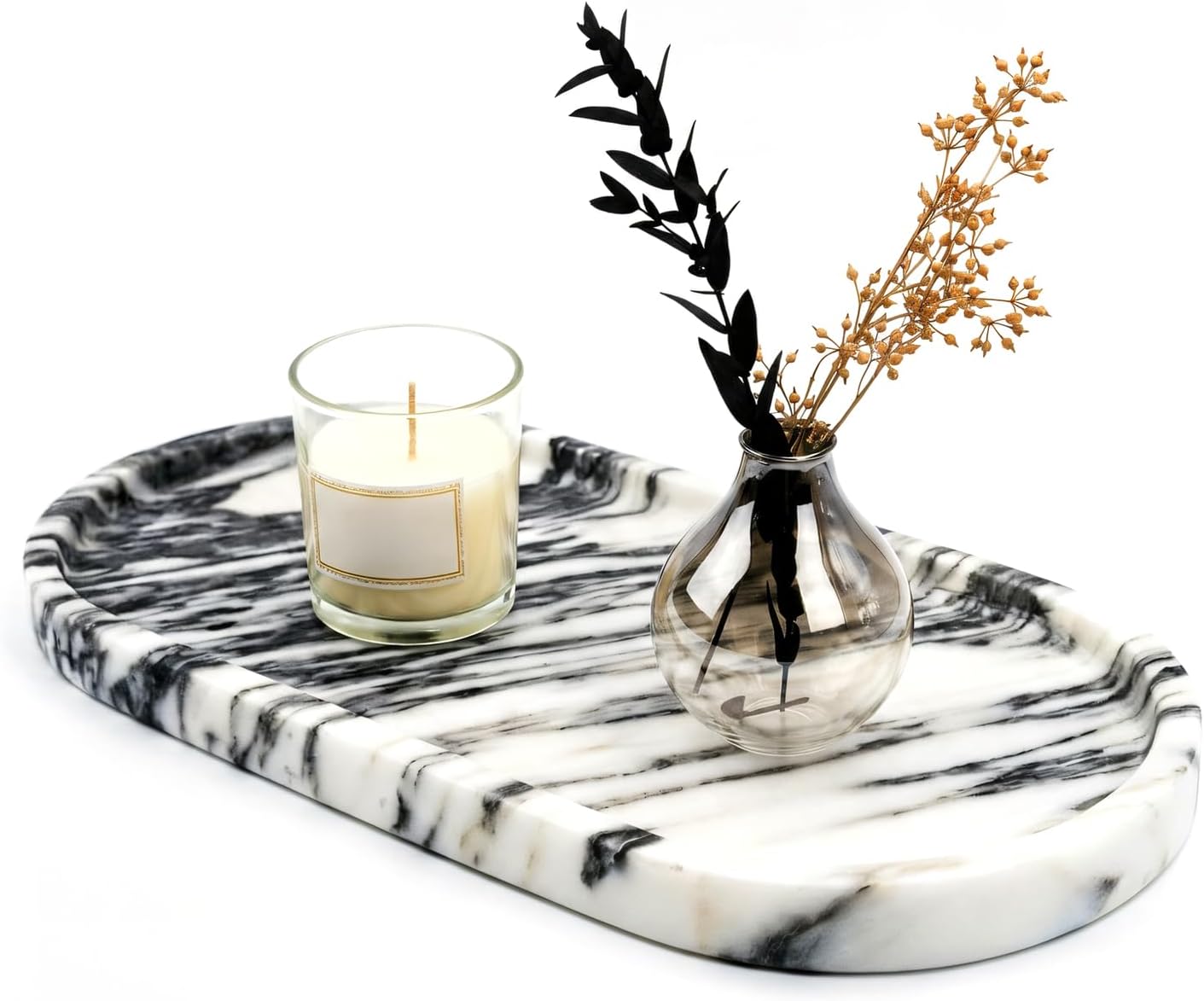 Real Natural Marble Tray,Elegant Stone Organizer | For Bathroom,Vanity Tray,Kitchen and Desktop,Perfume,Jewelry,Cosmetics,Candles,Lotion and Home Decor