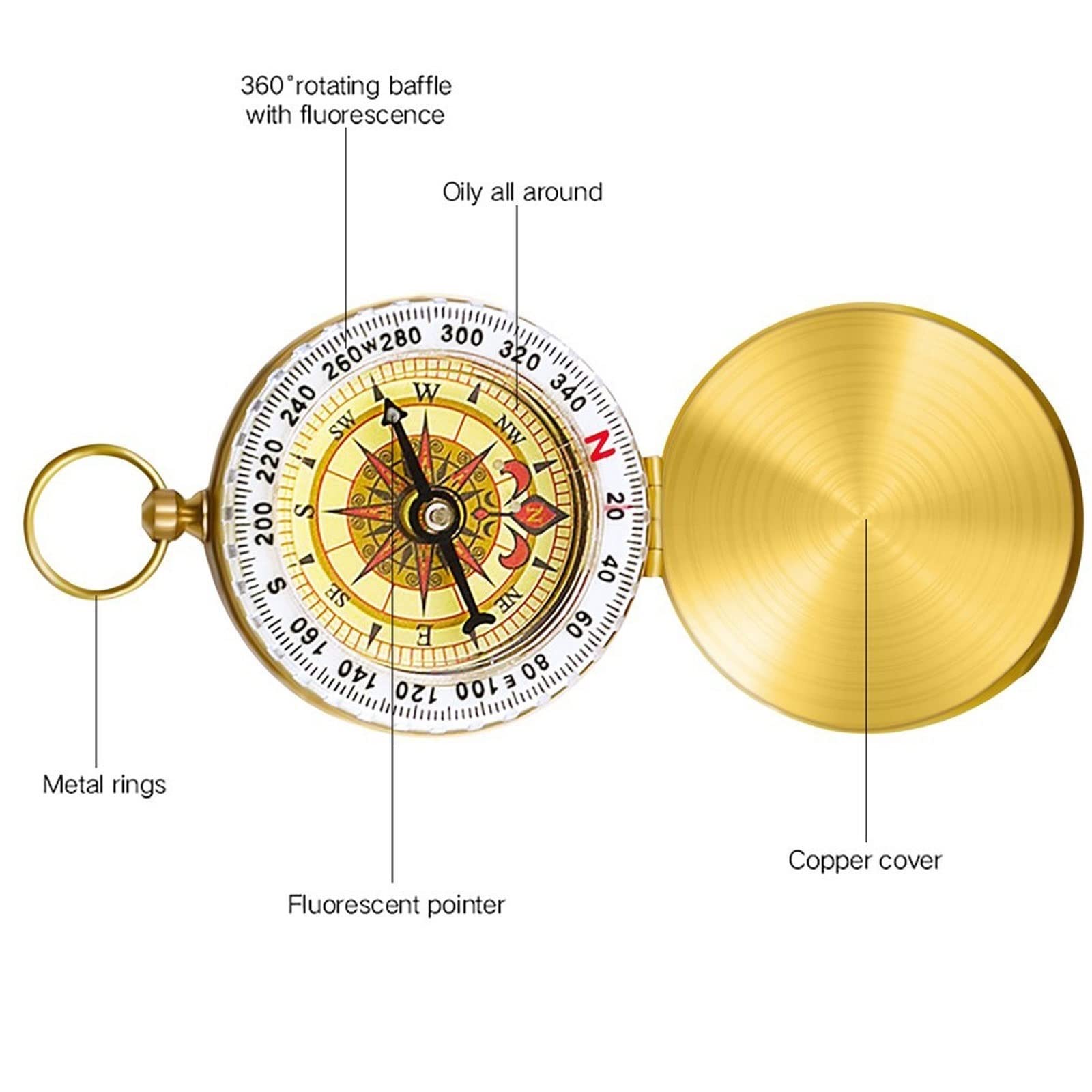 JINGYAN Kompasy Metal Flip Copper Compass Luminous High-Grade Pocket Watch