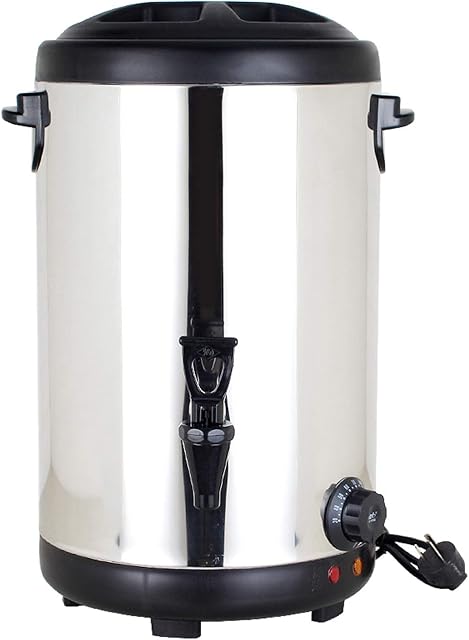 Stainless steel hot water dispenser boiling bucket, Large-capacity electric heating water pot/drinker, 3-layer insulation heat preservation sweet wine warmer heater, For hotel/conference (Black 16L)