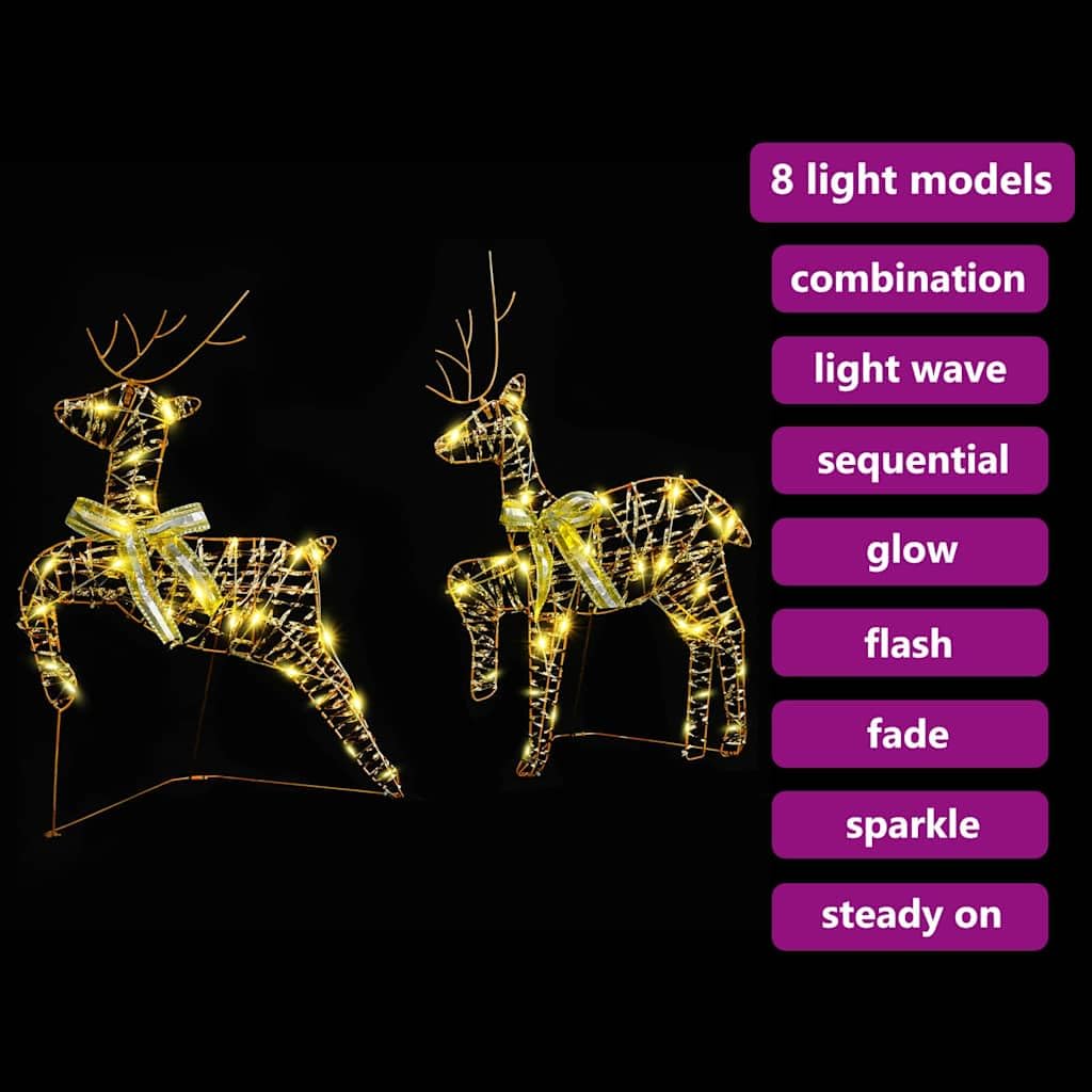 LED Rentiere mit 40 LEDs, 2-teiliges Set aus PET, warmes Weiß, 44x18x65,5 cm, dekorative Weihnachtsbeleuchtung für Innen- und Außenbereich, Festliche Tannenbaum- und Weihnachtsdeko