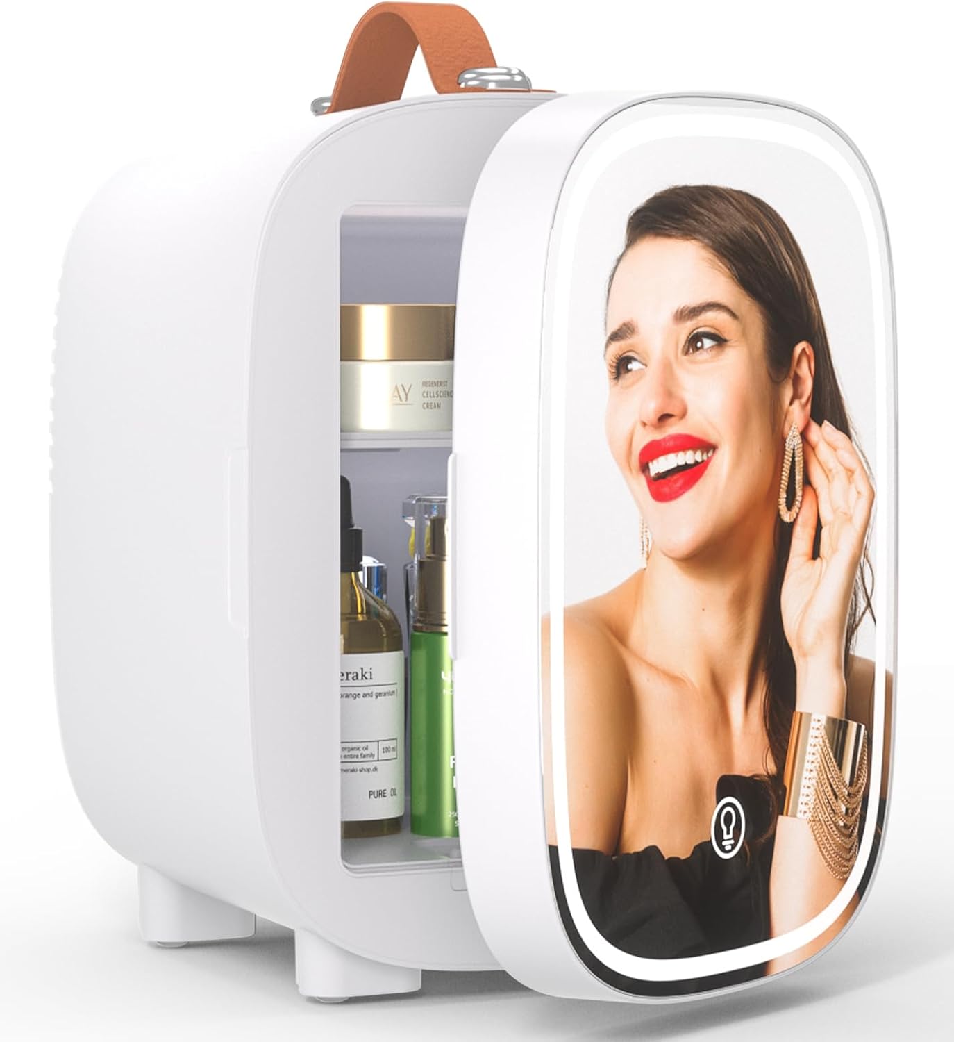 Mini Fridge for Bedroom Mirror Skincare Cooler & Warmer Portable Small Refrigerator 4 Liter/6 can with 12v AC/DC/USB Option for Food, Drinks, Makeup, Dorm, Office and Car