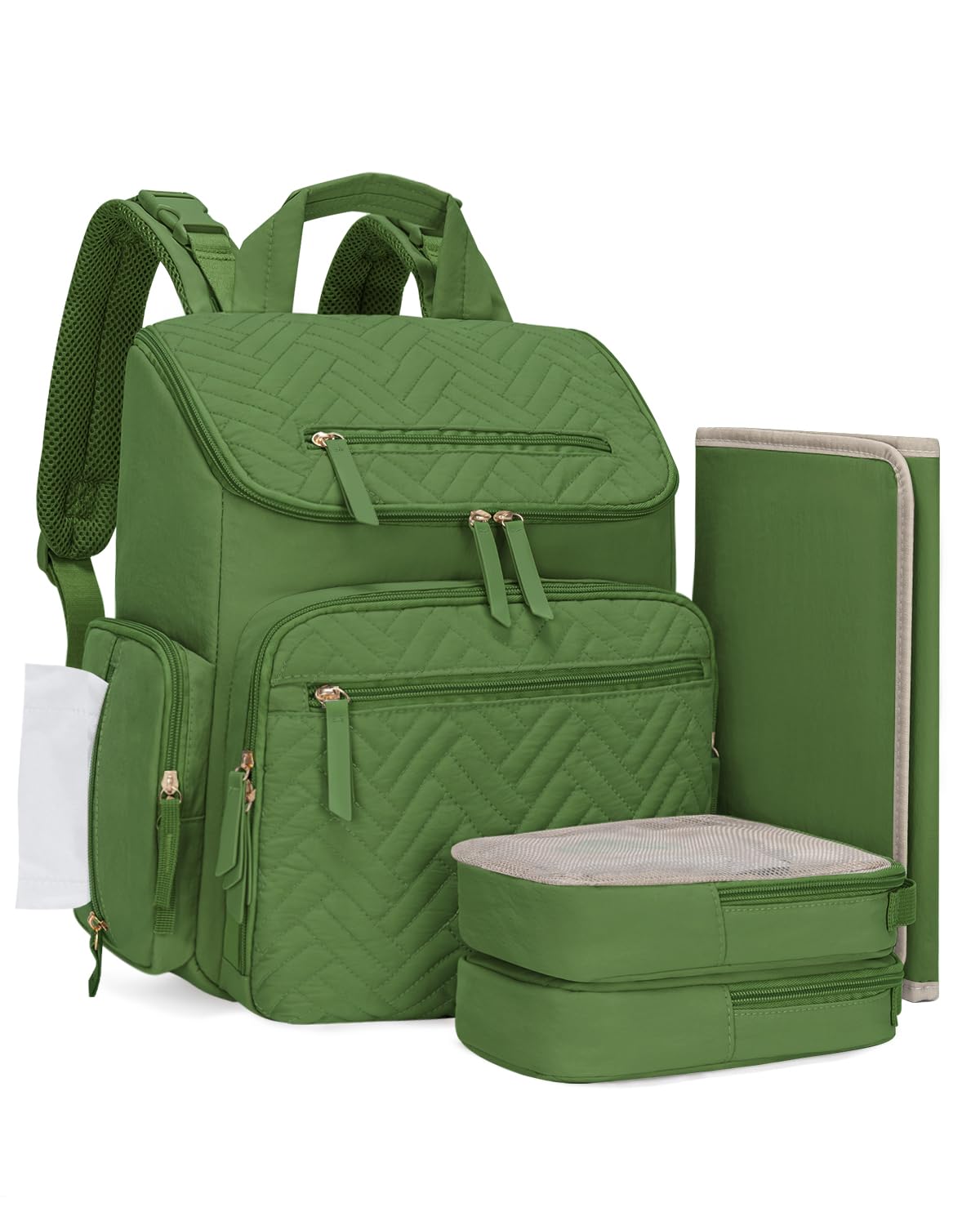 Changing Bag with Changing Mat, Diaper Bag with Insulated Pockets, Green