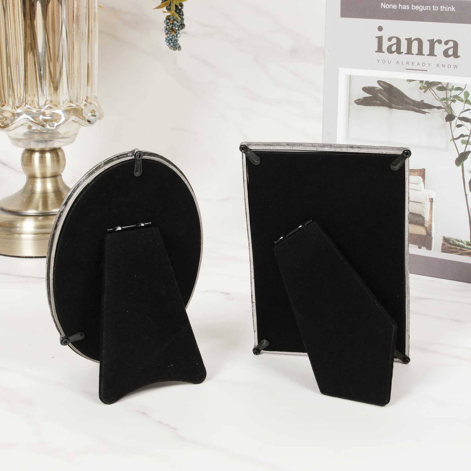 2 Pack Vintage Picture Frame, Display 4 x 6 inch Picture, Oval & Rectangle Decorative Antique Photo Frame for Tabletop, Home Décor