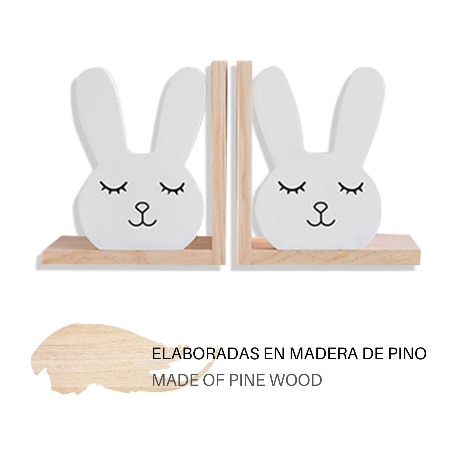 Nacnic Set of 2 Wooden Bookends. Functional bookends to decorate your home and kids' spaces. Rabbit Design for kids - Image 3