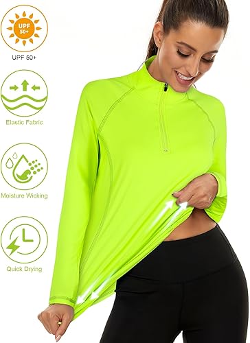 Miniatura 3 de LURANEE Sudadera de manga larga con cremallera de 14 para mujer, UPF 50+, para senderismo, correr, entrenamiento