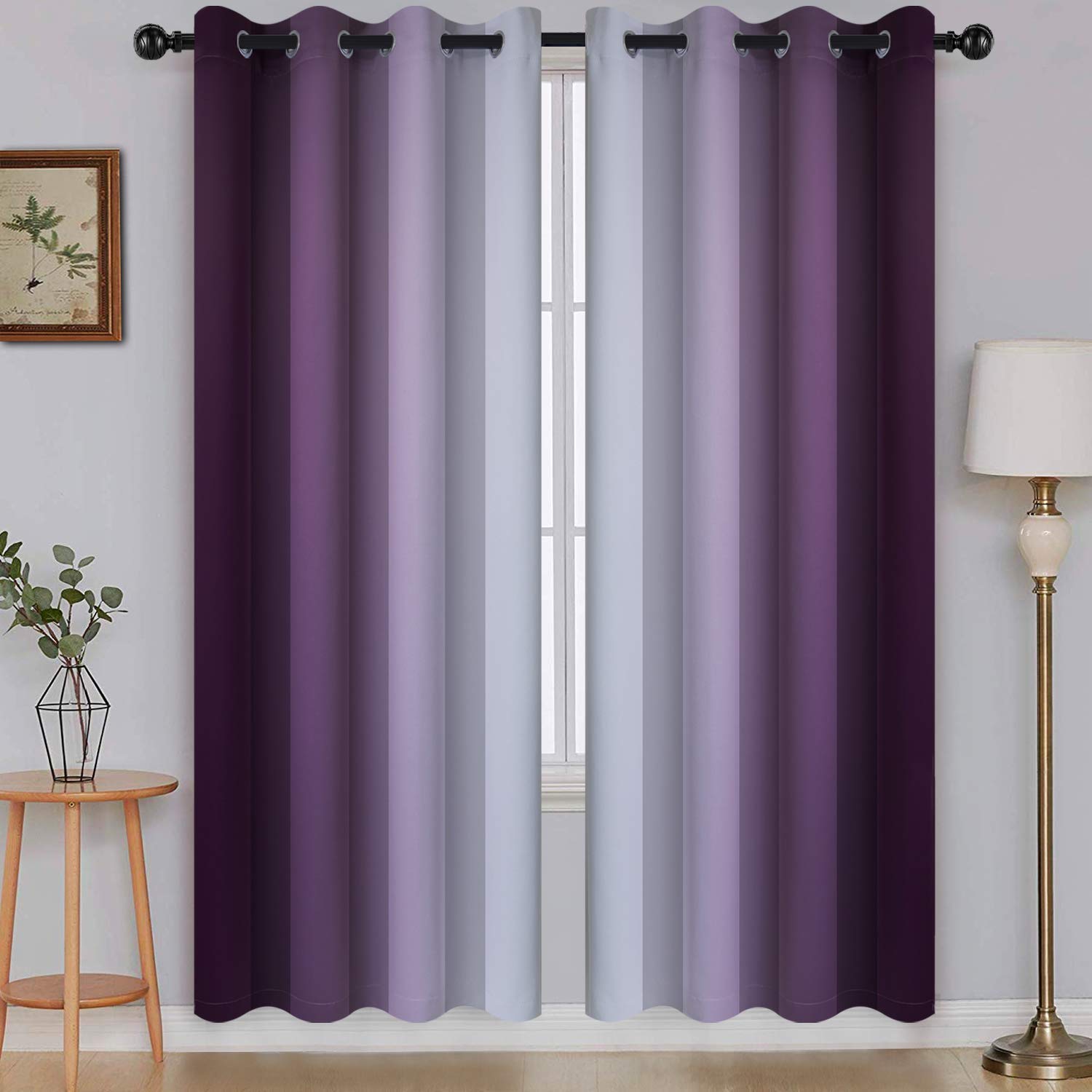 Ombre Room Darkening Curtains for Living Room Light Blocking Gradient Purple to Grey White Thick Thermal Insulated Grommet Window Curtains/Drapes Bedroom 2 Panels 52" x 72" Length — image 1