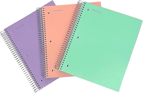 Miniatura 16 de Mintra Office Cuadernos de espiral duraderos, paquete de 3 materias (lavanda, salmón, salvia, rayado universitario) Lavanda/Salmón/Sage College
