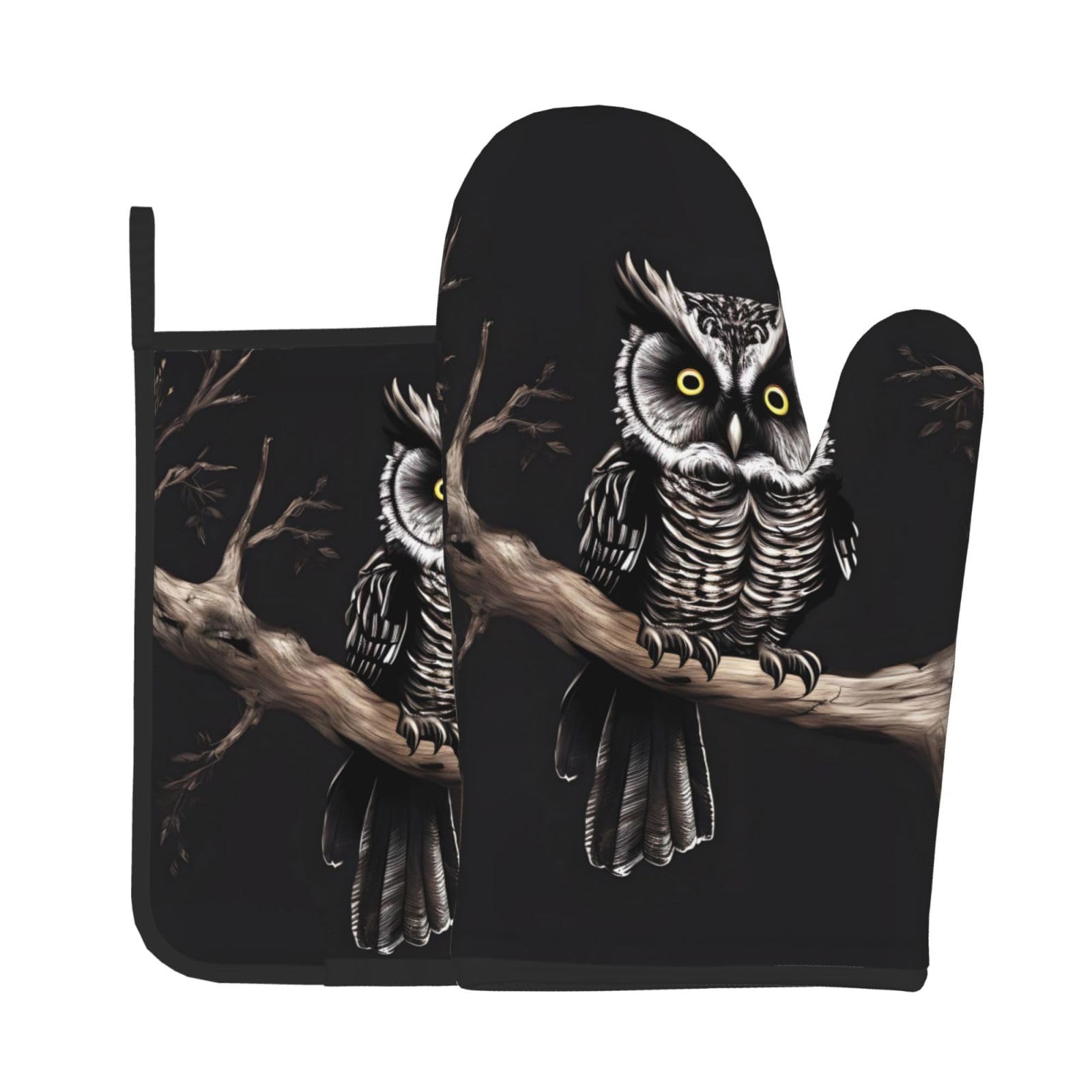 Oven Mitts and Potholders Set of 2 for Kitchen Baking Cooking GrayLate Night Owl Thick and Durable