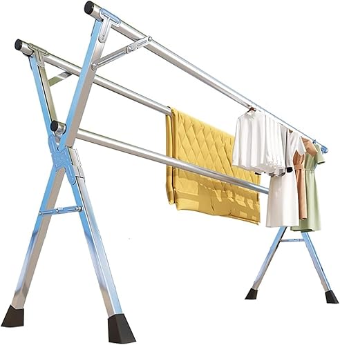 Estante de secado de ropa de 63 pulgadas, plegable, de acero inoxidable con ruedas, estante de secado de lavandería que ahorra espacio para balcón,