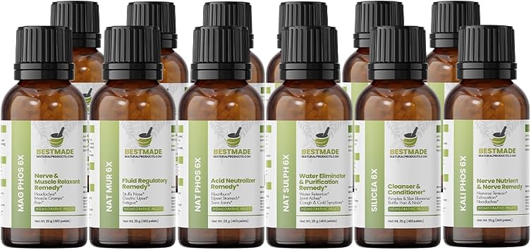 Bestmade Classic Tissue Cell Salt Kit, All 12 Schussler Cell Salts - Boost Your Immune System, Provide Cellular Nutrition Vital to Cellular Function 12-Bottle New Packaging Kit, 400 Pellets Each