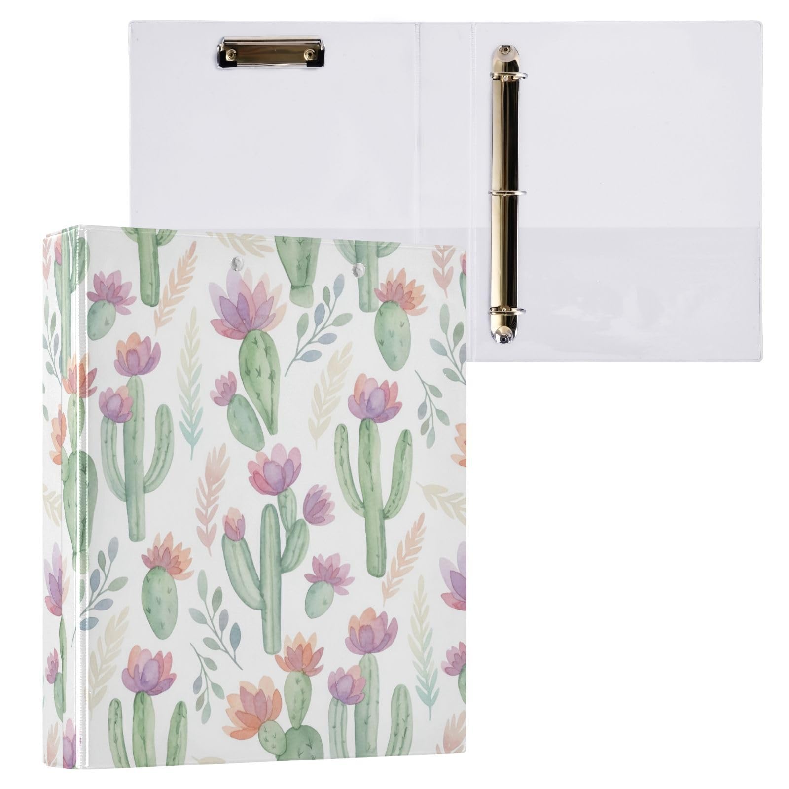 Carpeta de 3 anillos de flores de acuarela pastel de 1.5 pulgadas, carpeta de anillos en D, paquete de 2 | Con portapapeles y bolsillos, para escuela, universidad, oficina