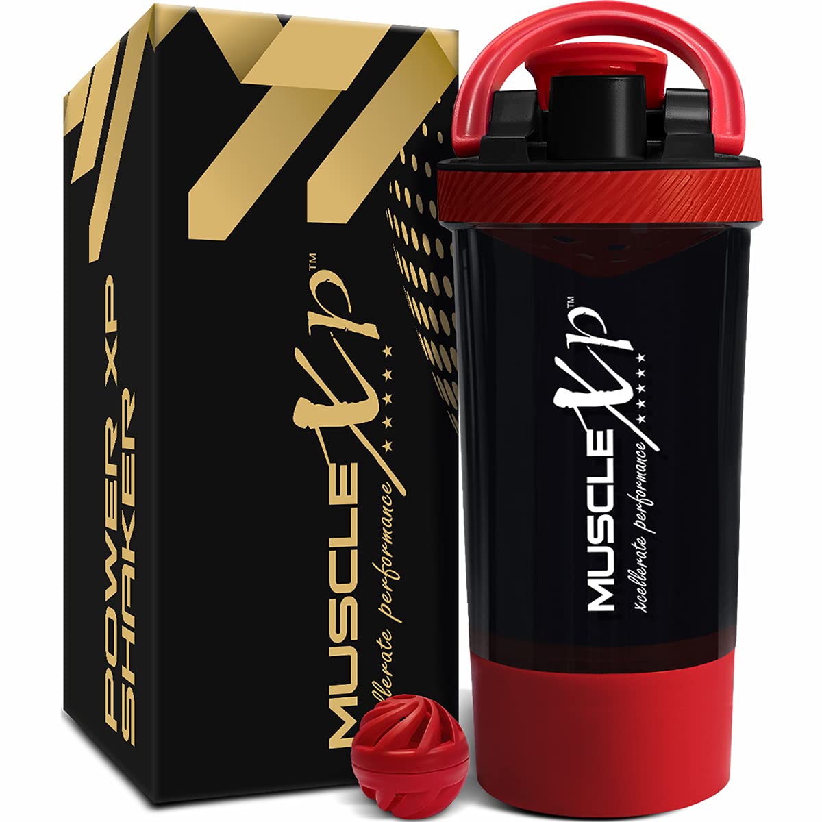 MuscleXP Gym Power XP Shaker 100% Leakproof Guarantee Shaker Blender 700 ml with Compartment, For Protein, Pre Workout and BCAAs, BPA Free Material Sipper Bottle (Black & Red)-image-40