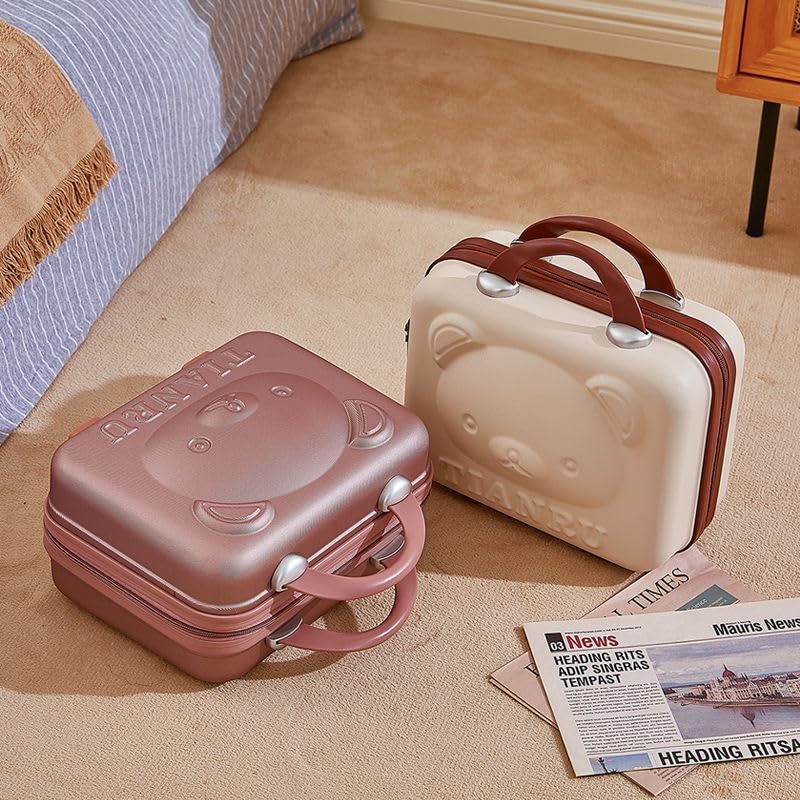 Image of Portable Hard Shell Cosmetic Bag Travel Case, Small Travel Hand Luggage With Elastic Band, Mini Abs Carrying Makeup Case Suitcase (T-Rose-Gold), 5 Cms