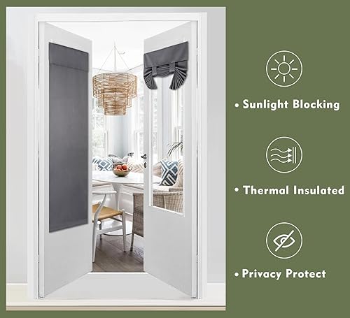 Miniatura 6 de PI Cortina Opaca para Puerta Francesa, Privacidad con Aislamiento Térmico Cortina Larga para VidrioPuerta Corrediza, Sombra Enrollable 1 Panel (30