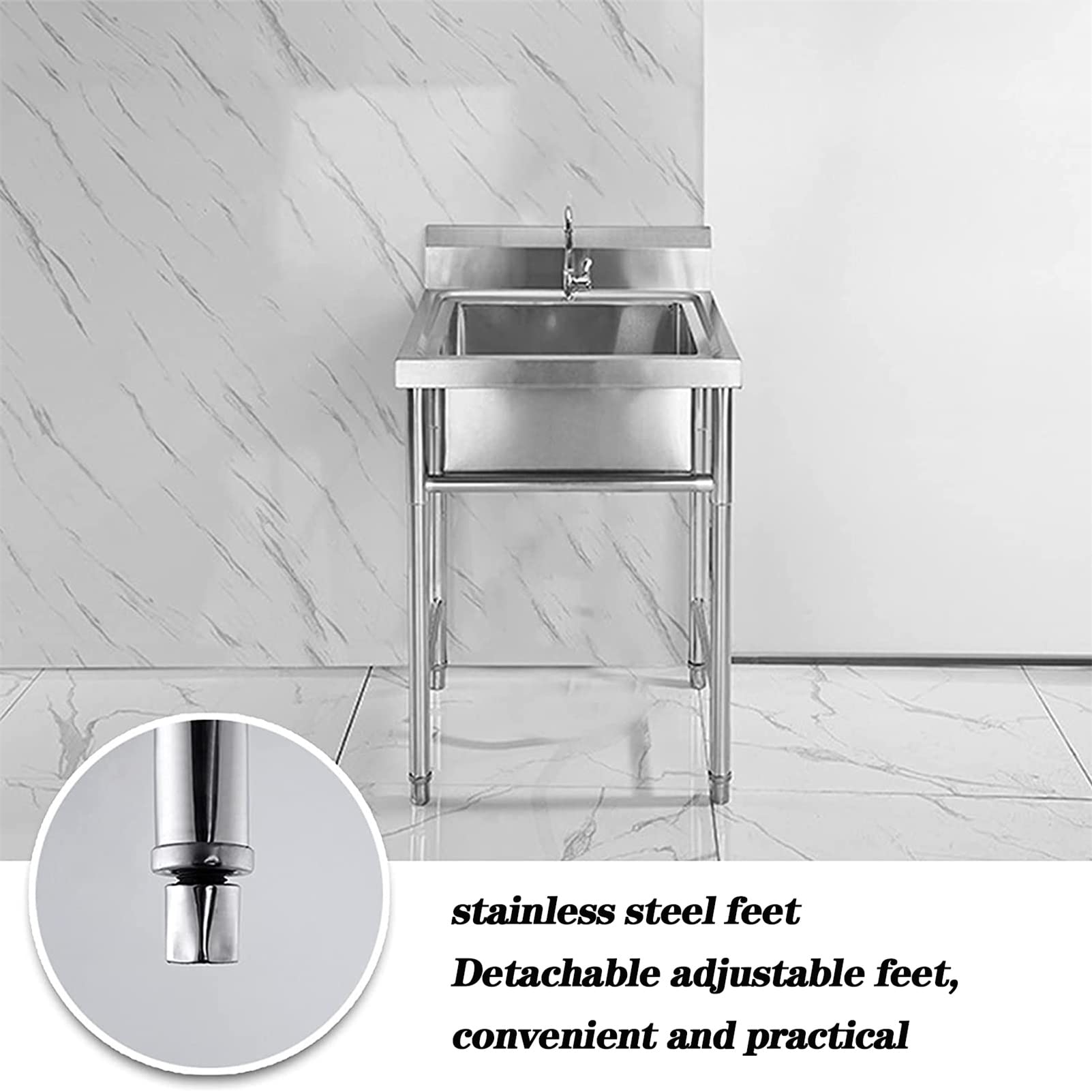 Fregadero de preparación y Uso General de Acero Inoxidable 304 - Cubeta de Cocina Comercial de 1 Compartimento con Grifo y desagüe, para Restaurante, Cocina, lavandería, Garaje.