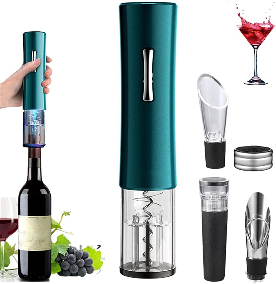 Electric Wine Opener Dark Green Red Corkscrew Battery Powered Bottle Openers With Pourer Stopoer