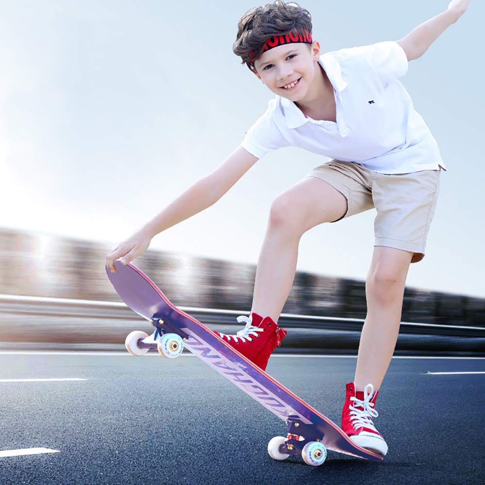 Pro Planches Complètes Skateboard, PU LED Lumière Roue +Mute Grande Vitesse Roulement, 7 Couches Bois d'Erable Skateboard Complet pour Les Enfants, Jeunes et Adultes