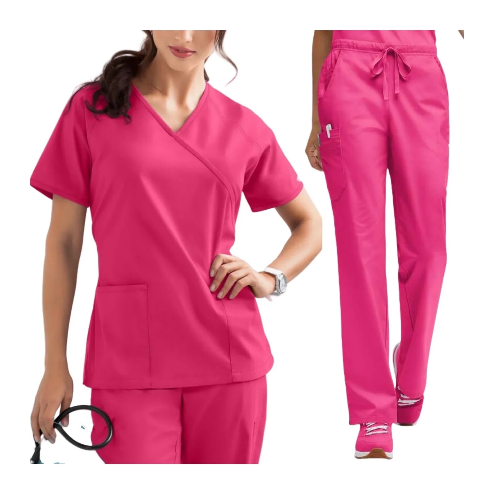Krankenschwester-Uniform OP-Bekleidungsset, Uniformen, Stretch-Tops, gerade Hosen mit Tasche, Krankenschwester-Uniform, Chirurgie, Sweet Spa, Schönheitssalon, Arbeitskleidung Krankenschwester Krankenh