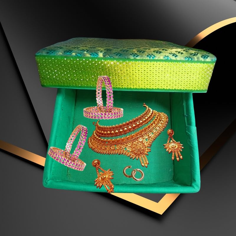 Image of Havilah Korai Grass Box Handmade River Grass All Purpose Multi Storage Box Hand Crafted In india /Jewel Storage /Gift Box /Luxary - 22 Cm x 12 cm x 12 cm - 1 Pc Green