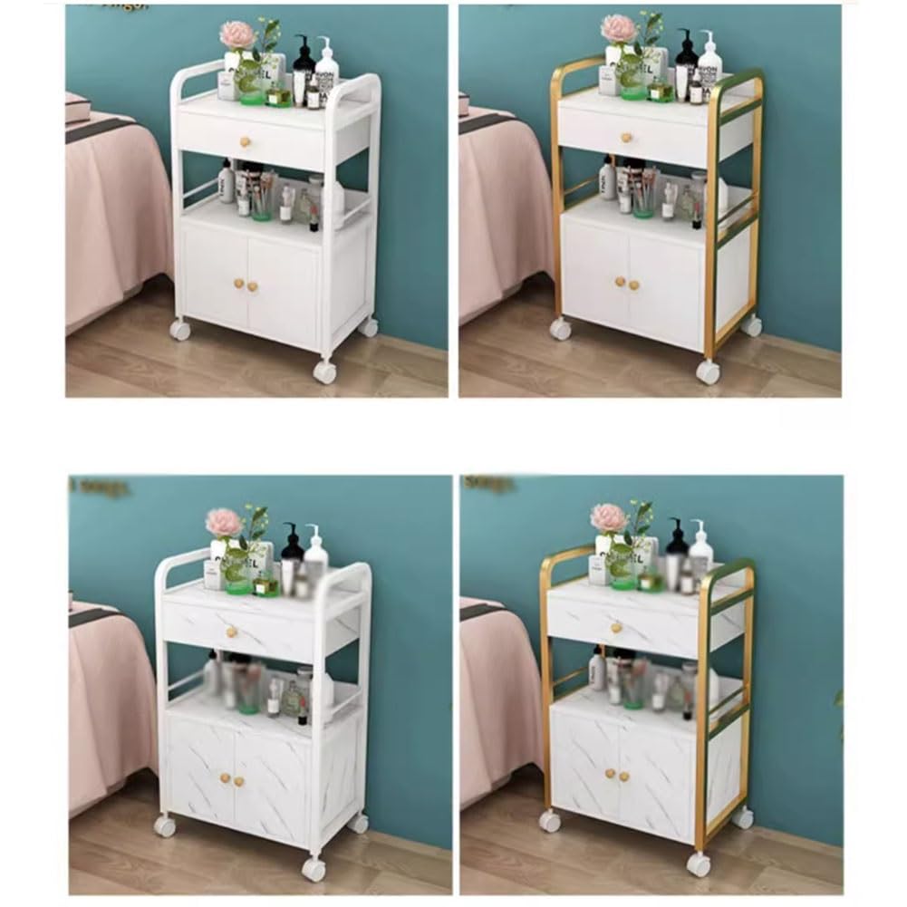 Friseurwagen mit Schublade und Schrank, Ausstattung für Friseursalons, Weiß/Grau, 55 x 33 x 80 cm – Professioneller Friseurwagen für den Saloneinsatz