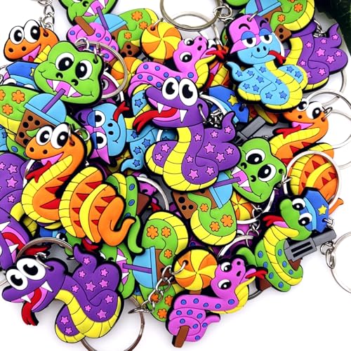 JZK 30 x Cartoon Schlange Schlüsselanhänger Schlüsselanhänger für Geburtstagsfeier Gefälligkeiten, Goody Bags, Kindergarten Klassenzimmer Preise, Lucky Dip Preise für Jungen, Partytütenfüller