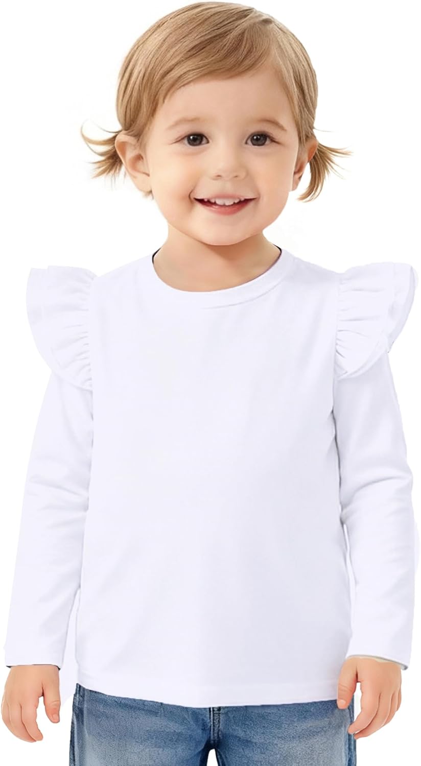 Magic Park 12M-14Y Baby Girl Blouse Toddler Short Long Ruffle T-Shirts Kids Girl Solid Color Tee Casual Tops for Girls