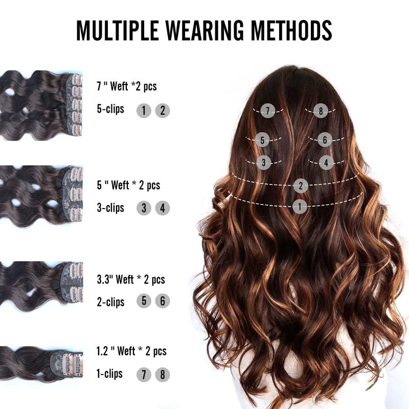 Miniatura 5 de Extensiones de cabello humano con pinzas, 4.23 oz, 8 unidades, ondulado, rizado, grueso, extensiones de cabello humano real natural para mujer (20,