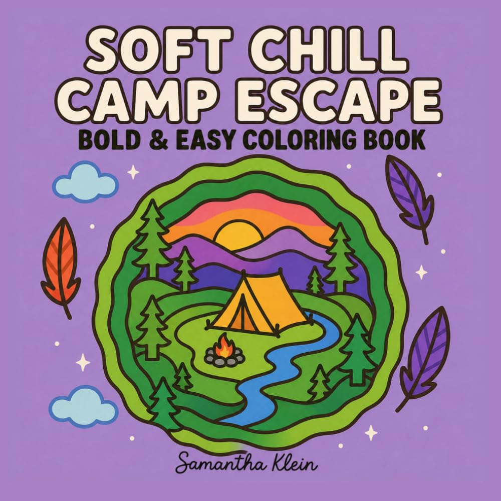 Soft Chill Camp Escape Bold & Easy Coloring Book for Adults and Teens: 40 Line Art Illustrations Inspired by Cozy Camping (Minimal Art Coloring Series)