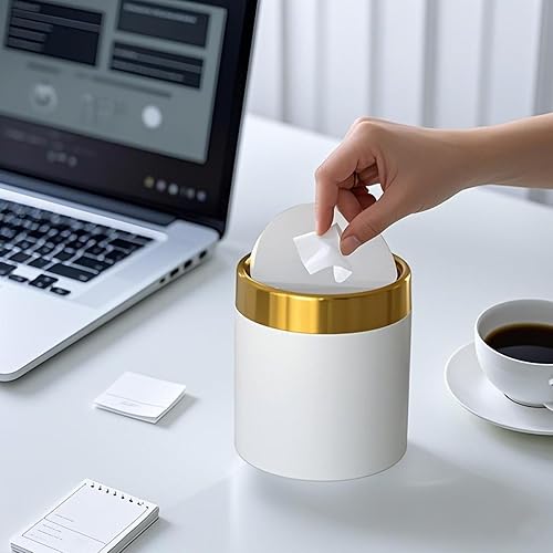Miniatura 6 de JILLICK Bote de basura pequeño con tapa, mini bote de basura de escritorio, 1.5 litros0.4 galones, pequeño bote de basura de metal para baño,