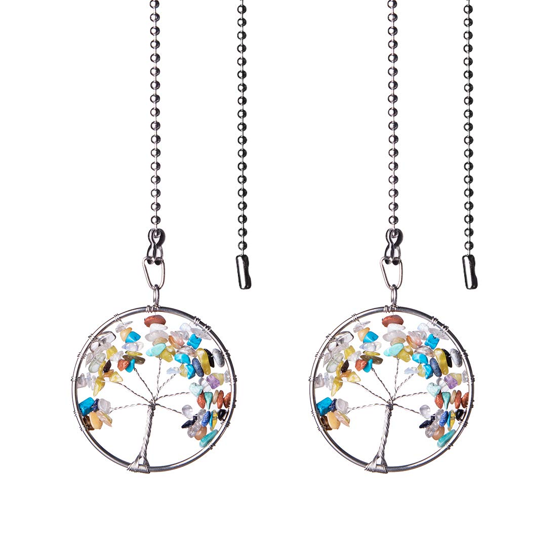 LONGSHENG Colorful Stone Tree of Life Fan Pull Chain Fan Light Replacement Extender Pull Chain, Pack of 2