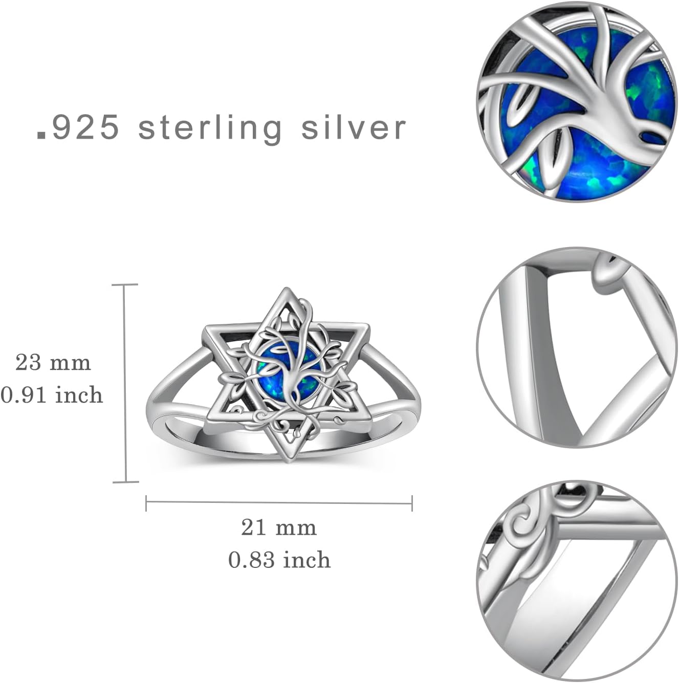 Star of David Rings for Women 925 Sterling Silver Tree of Life David Star Ring Jewish Jewelry Gifts for Women