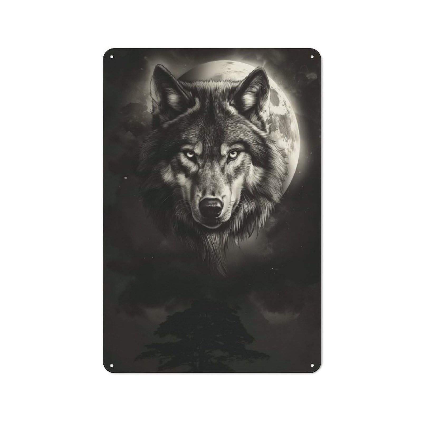 Full Moon Wolf Retro Metal Sign 30x20cm for Living Room Or Hallway, for Updating Living Room And Hallway after Moving
