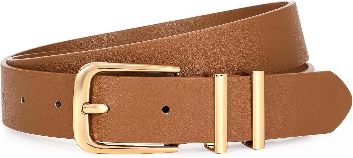 Women's Soft Faux Leather Belt for Jeans Pants Dress Fashion Ladies Waist Belt with Gold/Silvery Buckle
