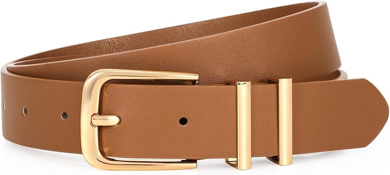 Women's Soft Faux Leather Belt for Jeans Pants Dress Fashion Ladies Waist Belt with Gold/Silvery Buckle