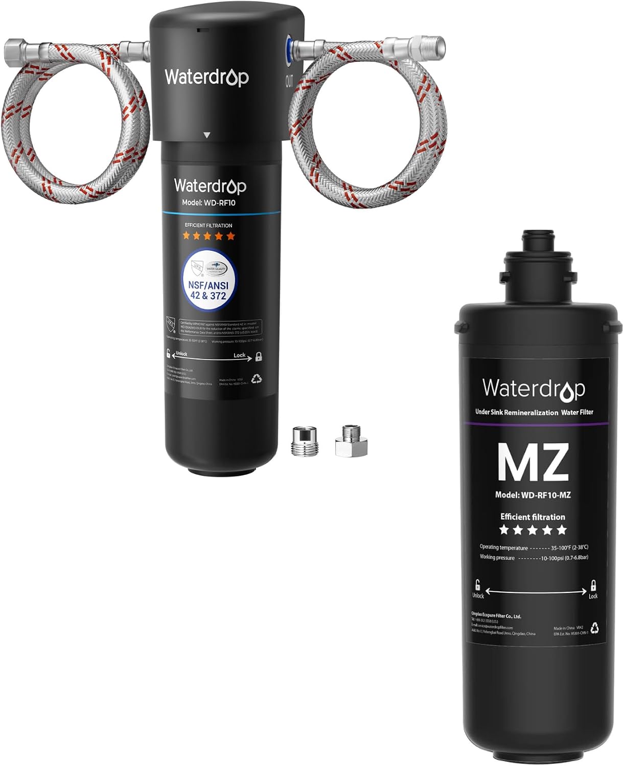 Waterdrop 10UA Under Sink Water Filter System and Waterdrop RF10-MZ Replacement Filter Cartridge for 10UB-MZ/10UA/10UB Under Sink Water Filter