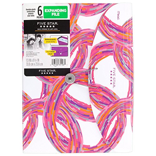 Five Star Expanding File, 6-Pocket Expandable File Folder, Berry Circle (35106AC6)