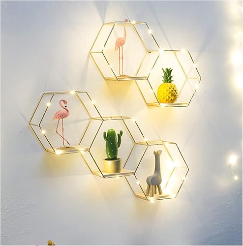 Juego de 3 estantes flotantes hexagonales para decoración de pared, multifuncional, almacenamiento de hierro, estante de pared de panal para
