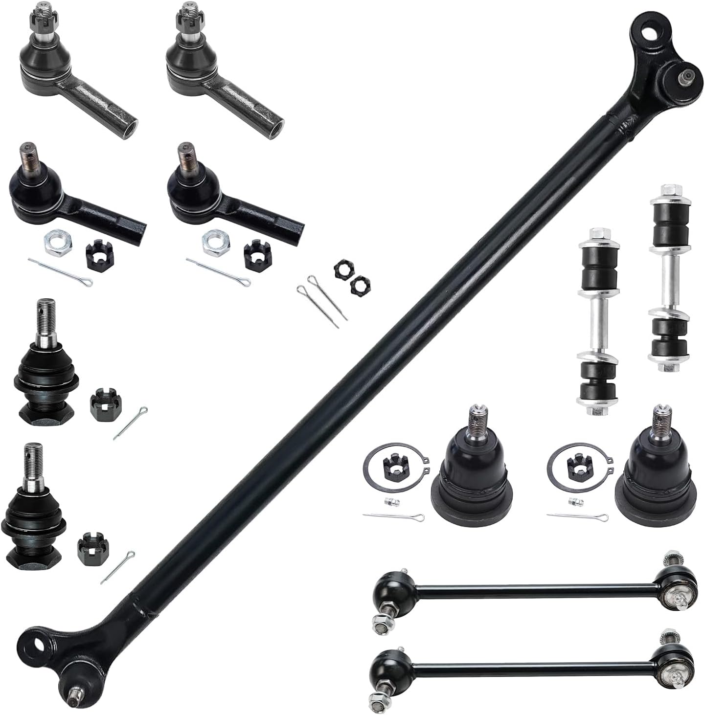 Detroit Axle - 13pc Suspension Kit for 2000-2004 Nissan Xterra, 4 Front Outer Inner Tie Rods 4 Upper Lower Ball Joints 1 Center Link 4 Front Rear Sway Bar Links 2001 2002 2003 Replacement