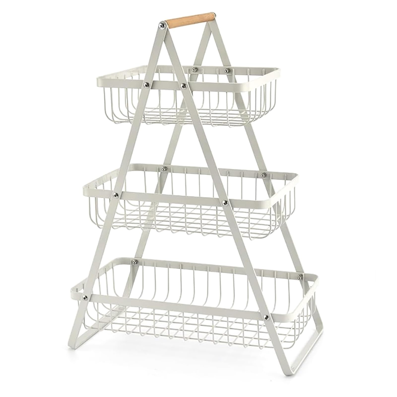3 Tier Countertop Fruit Basket Storage,Vegetable Rack Detachable Vegetable Basket Bread Display Stand Metal Wire Storage Rack (White)